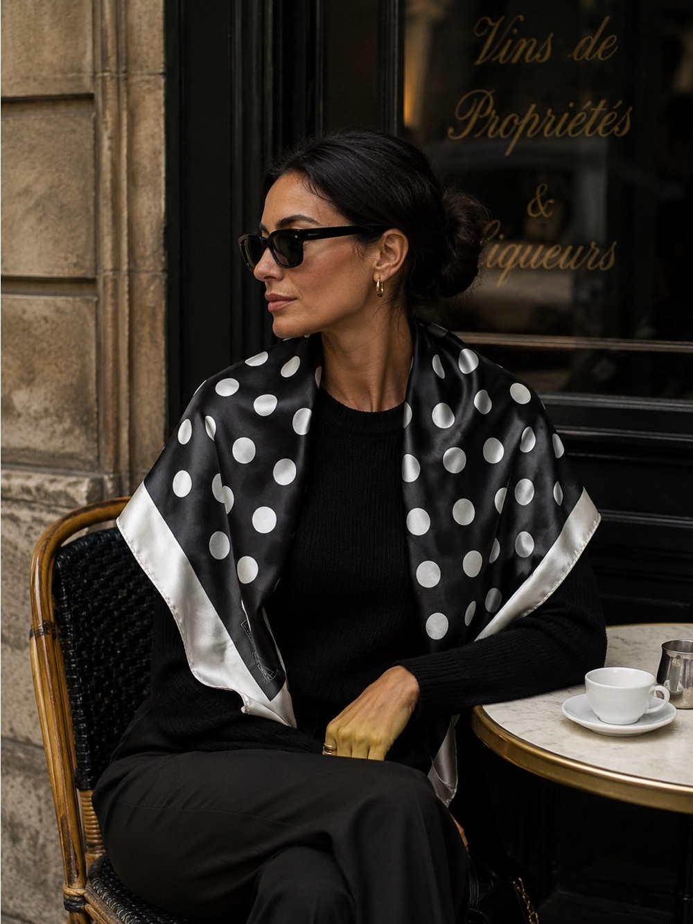 J. Mico Sancho Paris Polka Dot Silk Scarf Black White Square Vintage Chic - Picture 1 of 16
